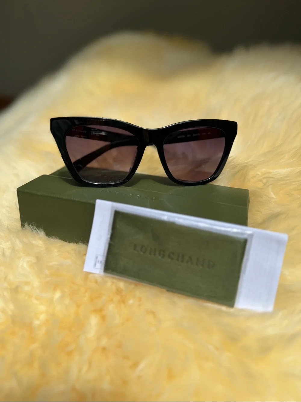 Longchamp Black Cat-Eye Sunglasses with Brown Gradient Lenses